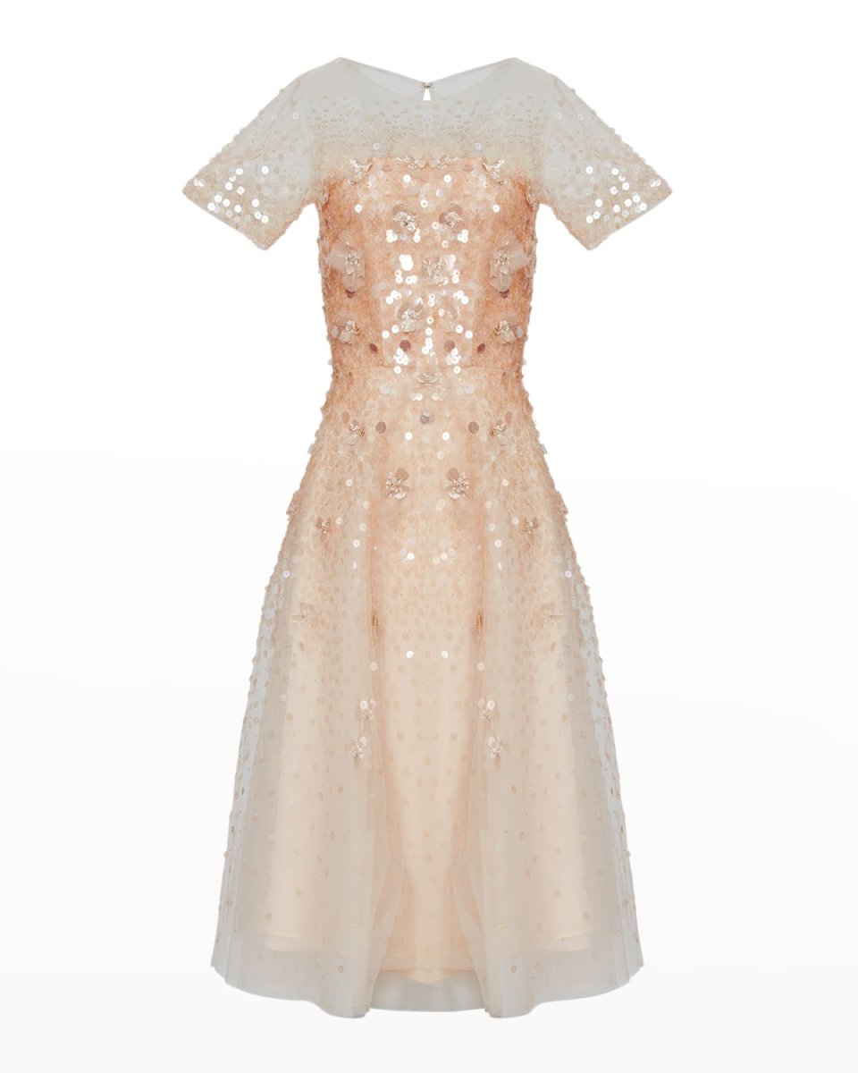 Sequin Floral Applique Illusion Dress